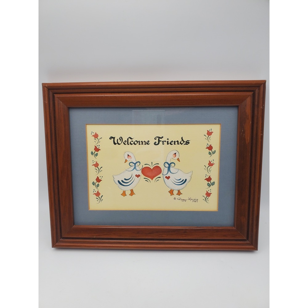 #287 1980s Vintage Country Geese Framed Art